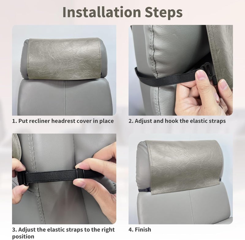 SCNK Recliner Headrest Protector-Faux Leather Headrest Covers for Recliners,Recliner Headrest Cover with Elastic Straps,Chair Headrest Covers for Recliners Protector 17 x 27 in(Taupe) - Image 4
