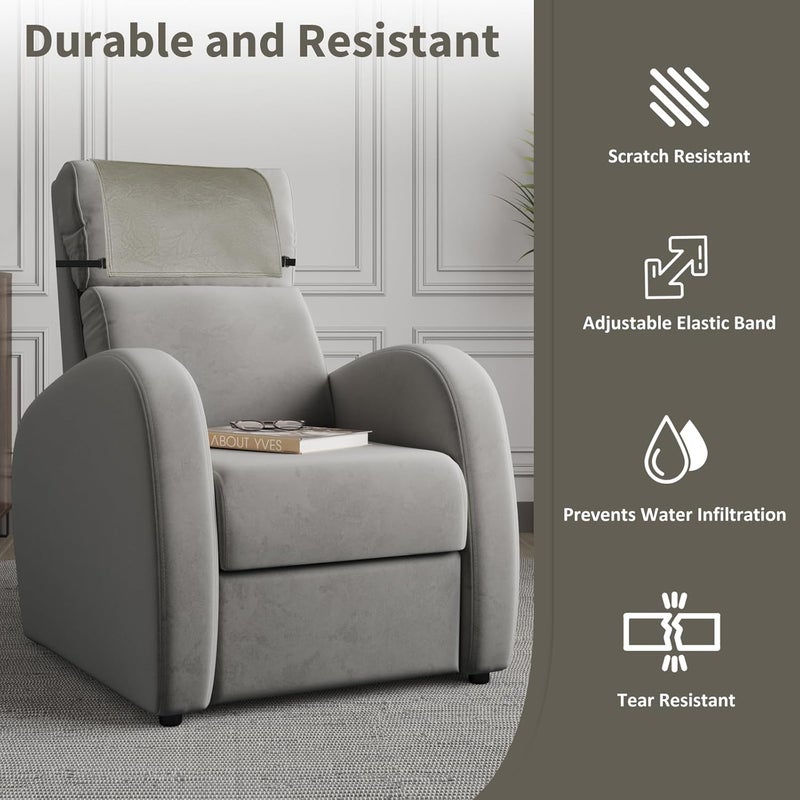 SCNK Recliner Headrest Protector-Faux Leather Headrest Covers for Recliners,Recliner Headrest Cover with Elastic Straps,Chair Headrest Covers for Recliners Protector 17 x 27 in(Taupe) - Image 3