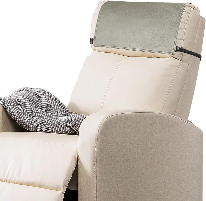 SCNK Recliner Headrest Protector-Faux Leather Headrest Covers for Recliners,Recliner Headrest Cover with Elastic Straps,Chair Headrest Covers for Recliners Protector 17 x 27 in(Taupe) - Image 1
