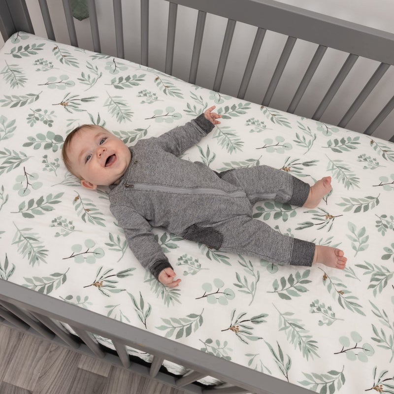 Pondering Pine Organic Muslin Fitted Crib Sheet - Organic Crib Sheet for Standard Crib and Toddler Mattresses, Soft and Breathable, Eucalyptus Leaves, 28”x52” - Image 3