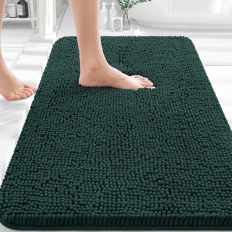OLANLY Bathroom Rugs 36x24, Extra Soft Absorbent Chenille Bath Rugs, Rubber Backing Quick Dry, Machine Washable Bath Mats for Bathroom Floor, Tub and Shower, Home Decor Accessories, Blackish Green - Image 1