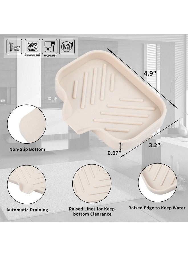 MicoYang Silicone Bathroom Soap Dishes with Drain Spout-Bathroom and Kitchen Sink Organizer,Sponge Holder,Dish Soap Tray,Perfect for Dispenser,Scrubber,Bottle,Cup on Sink or Counter-Tapioca 4.9"×3.2" - Image 2
