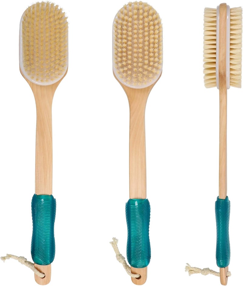 OWIIZI Back Scrubber for Shower with Soft and Stiff Boar Bristles DualSided Wooden Long Handle Antiskid Body Bath Brush for Back Use Wet or DryDeep Cleanse Large Surface Back Scrub Brush - Image 1