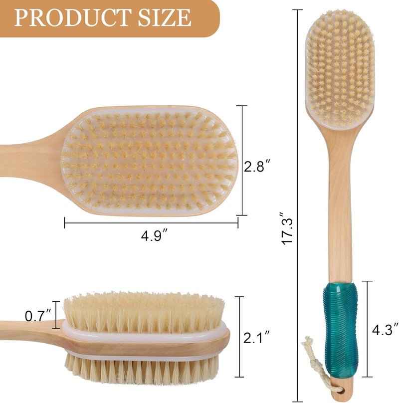 OWIIZI Back Scrubber for Shower with Soft and Stiff Boar Bristles DualSided Wooden Long Handle Antiskid Body Bath Brush for Back Use Wet or DryDeep Cleanse Large Surface Back Scrub Brush - Image 3
