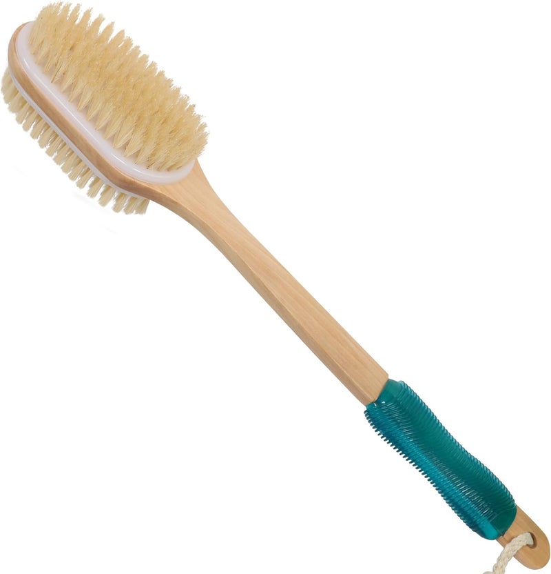 OWIIZI Back Scrubber for Shower with Soft and Stiff Boar Bristles DualSided Wooden Long Handle Antiskid Body Bath Brush for Back Use Wet or DryDeep Cleanse Large Surface Back Scrub Brush - Image 2
