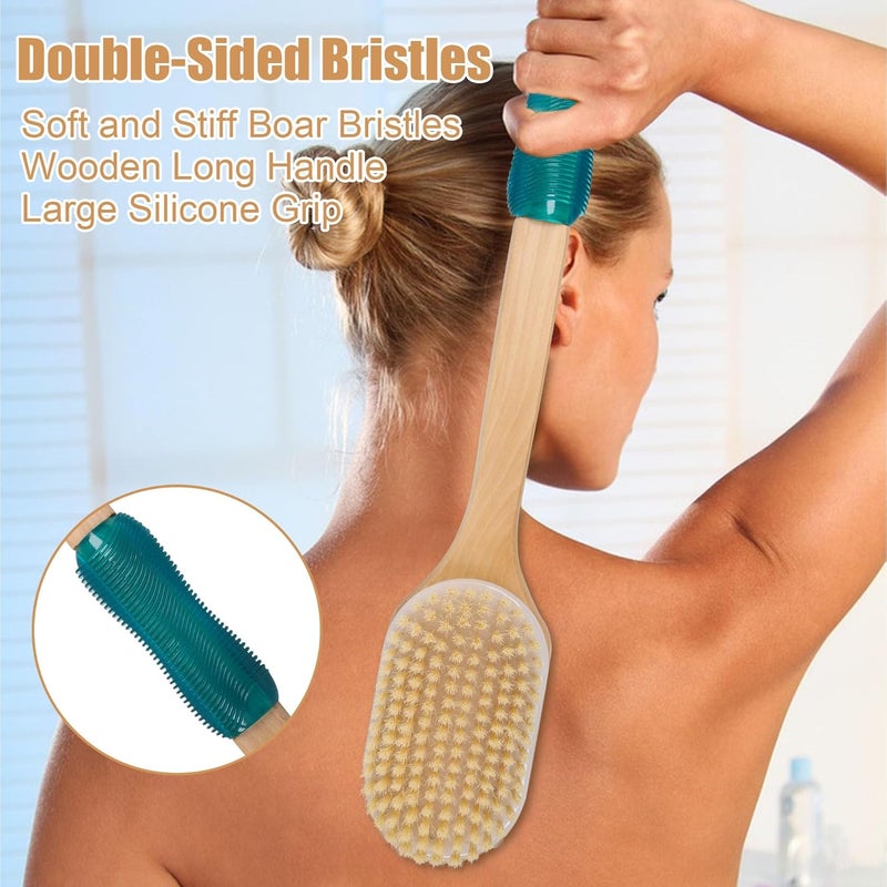 OWIIZI Back Scrubber for Shower with Soft and Stiff Boar Bristles DualSided Wooden Long Handle Antiskid Body Bath Brush for Back Use Wet or DryDeep Cleanse Large Surface Back Scrub Brush - Image 4