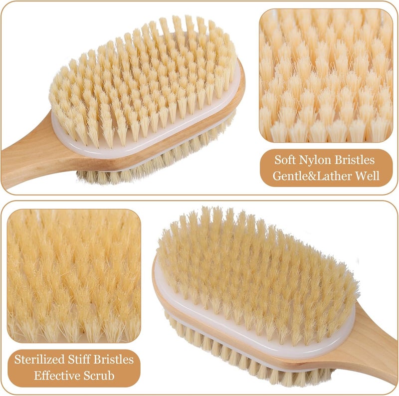 OWIIZI Back Scrubber for Shower with Soft and Stiff Boar Bristles DualSided Wooden Long Handle Antiskid Body Bath Brush for Back Use Wet or DryDeep Cleanse Large Surface Back Scrub Brush - Image 5