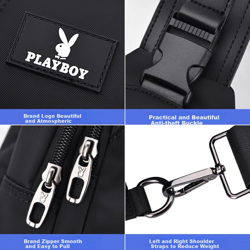 PLAYBOY حقيبة الصدر, حقيبة الكتف كروسبودي للرجال, في الهواء الطلق المحمولة الأعمال عارضة منتصف العمر حقيبة الظهر, المشي السفر حقيبة الهاتف, أسود - Image 3