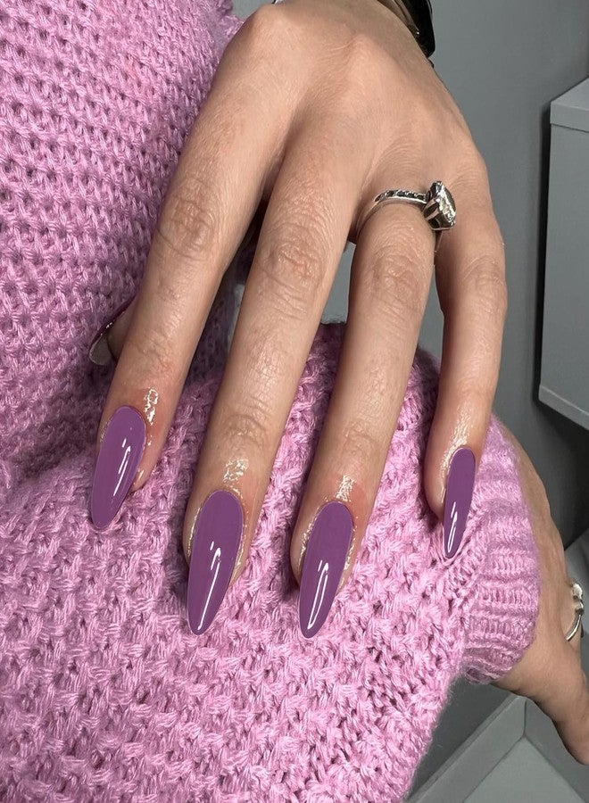 XCREANDO 48Pcs Dark Purple Press on Nails Almond Fake Nails Glue on Nails Medium Length Almond Shaped Nails Press ons, Stiletto Nails False Nails for Women, Medium Almond Nails, Thick Natural Acrylic Gel Nails - Image 1