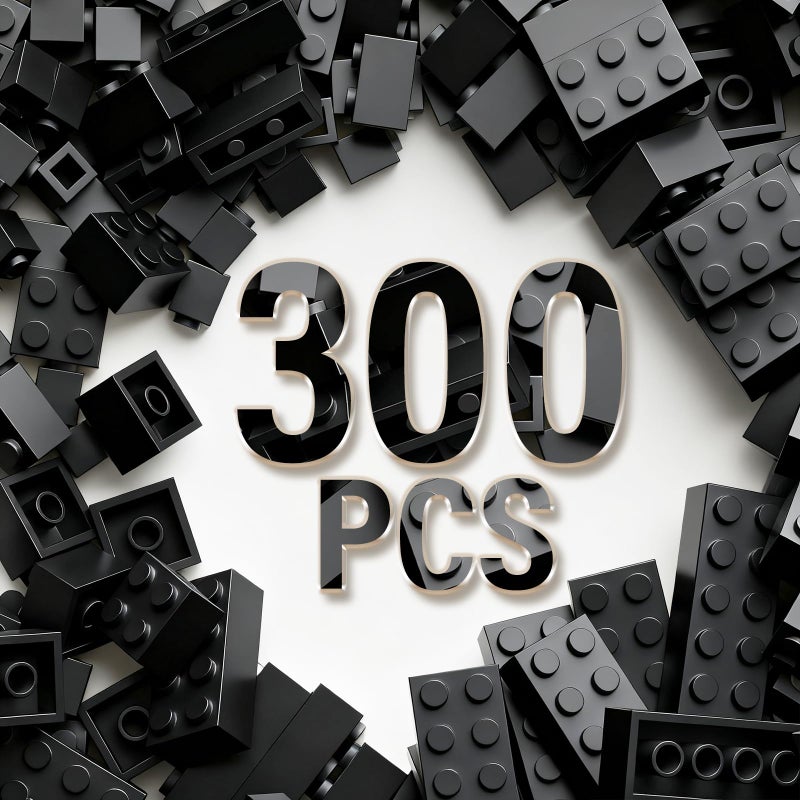 RWDTER 300 Piece Building Bricks Bulk 6 Size Classic Mixed Building Block Set Compatible with Lego and Major Brands Suitable for Boys and Girls Over 6 Years Old Black - Image 3
