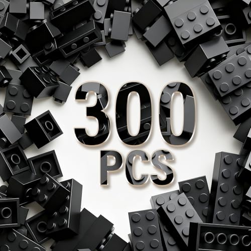 RWDTER 300 Piece Building Bricks Bulk 6 Size Classic Mixed Building Block Set Compatible with Lego and Major Brands Suitable for Boys and Girls Over 6 Years Old Black - Image 1