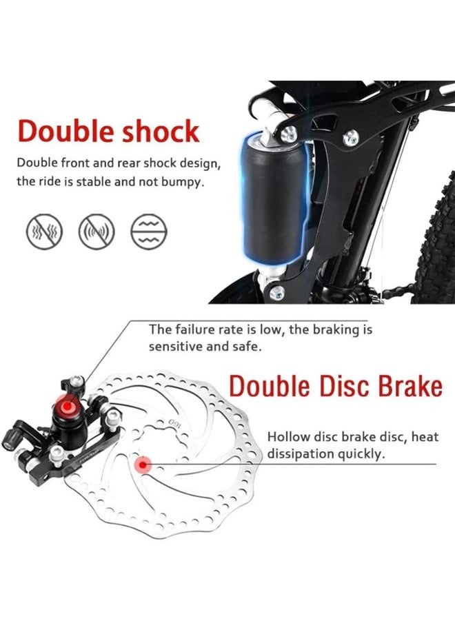 Fitness World 26-inch folding sports bike with 21 variable speeds, 17-inch wheels with 10 shock-absorbing blades, 2 stainless steel gears, front and rear disc brakes, and a comfortable padded seat. It can bear a weight of 120 kg.  - Image 4