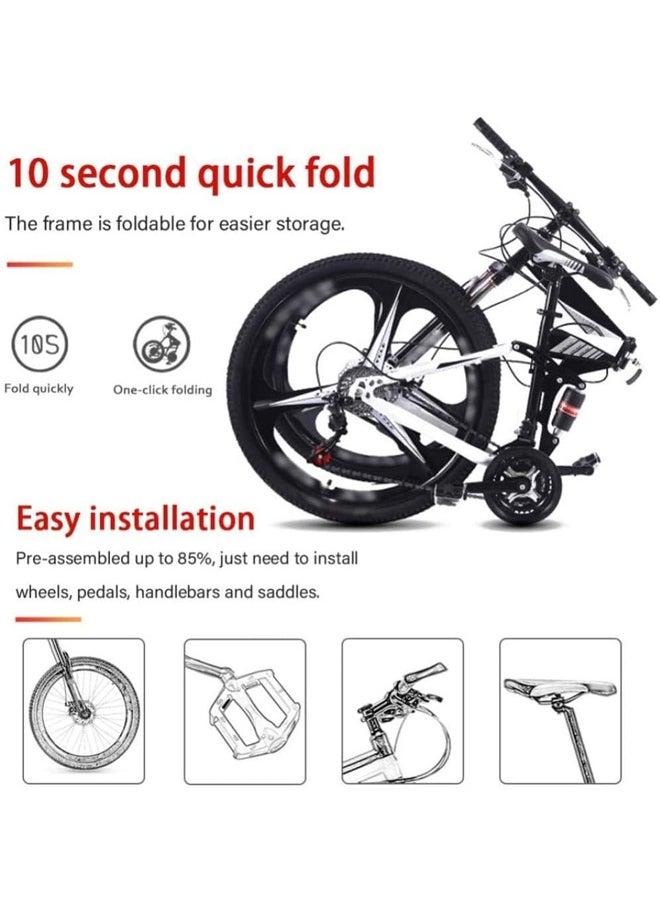 Fitness World 26-inch folding sports bike with 21 variable speeds, 17-inch wheels with 10 shock-absorbing blades, 2 stainless steel gears, front and rear disc brakes, and a comfortable padded seat. It can bear a weight of 120 kg.  - Image 2