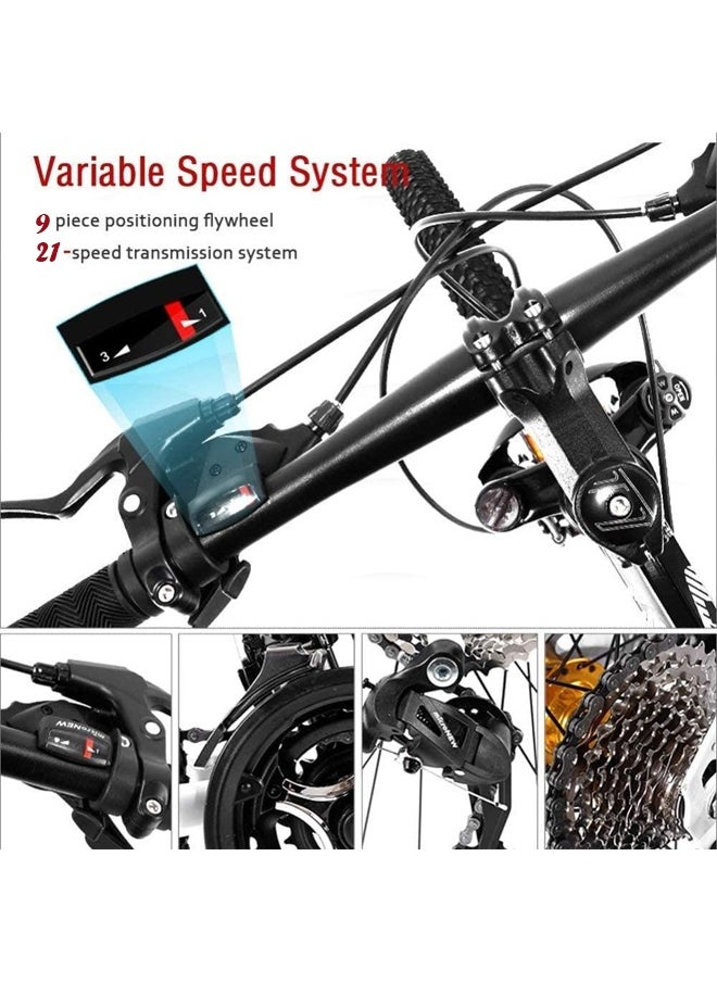 Fitness World 26-inch folding sports bike with 21 variable speeds, 17-inch wheels with 10 shock-absorbing blades, 2 stainless steel gears, front and rear disc brakes, and a comfortable padded seat. It can bear a weight of 120 kg.  - Image 3