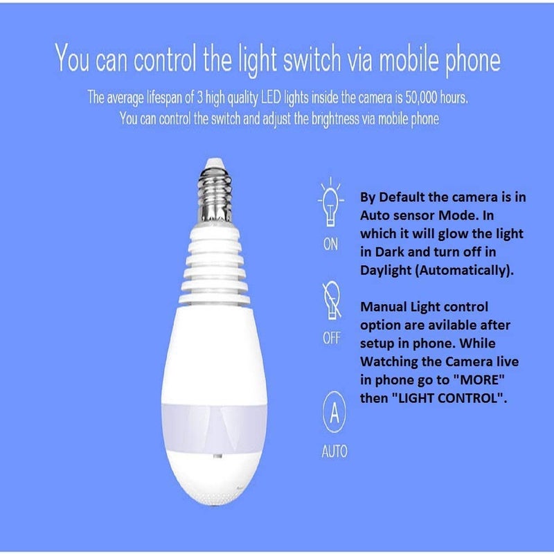 CAMCARE 360 Degree Wireless Panoramic Bulb 360 IP Camera with Night Vision Hidden Camera 2Way Audio and Micro 128GB SD Card Support White - Image 5