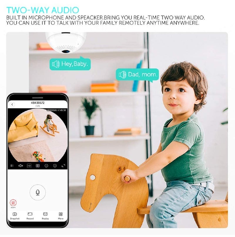 CAMCARE 360 Degree Wireless Panoramic Bulb 360 IP Camera with Night Vision Hidden Camera 2Way Audio and Micro 128GB SD Card Support White - Image 3