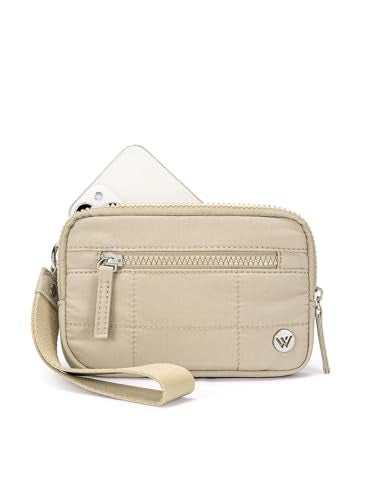 WESTBRONCO Wristlet Wallets for Women Nylon Quilted RFID Wallet with 3 Zipper Purse for Travel Credit Card Holder Phone Organizer(Khaki) - Image 1