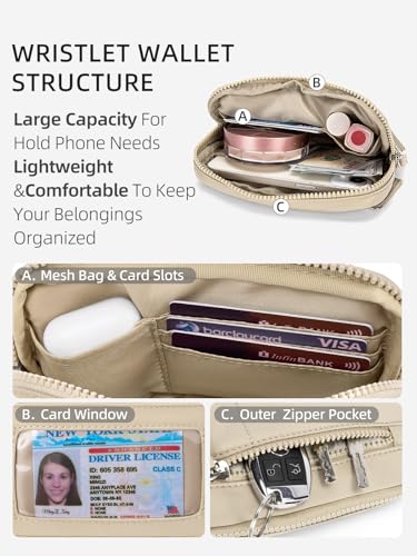 WESTBRONCO Wristlet Wallets for Women Nylon Quilted RFID Wallet with 3 Zipper Purse for Travel Credit Card Holder Phone Organizer(Khaki) - Image 3