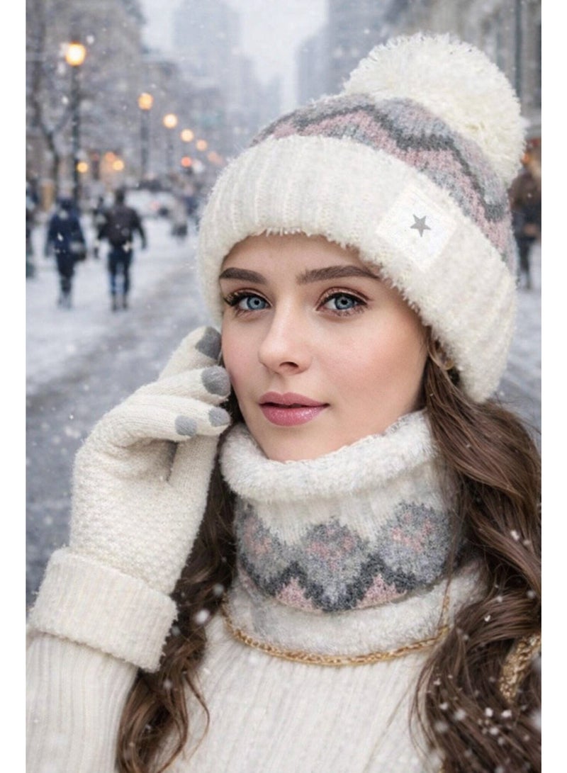 طقم شتوي نسائي فاخر مجموعه من 3 قطع مكونه من قبعة شتويه وغطاء رقبة  وقفازات شتويه  طقم مصنوع من الصوف الناعم يضيف لمسة فاخرة وأنيقة لاطلالتك الشتويه - Image 1