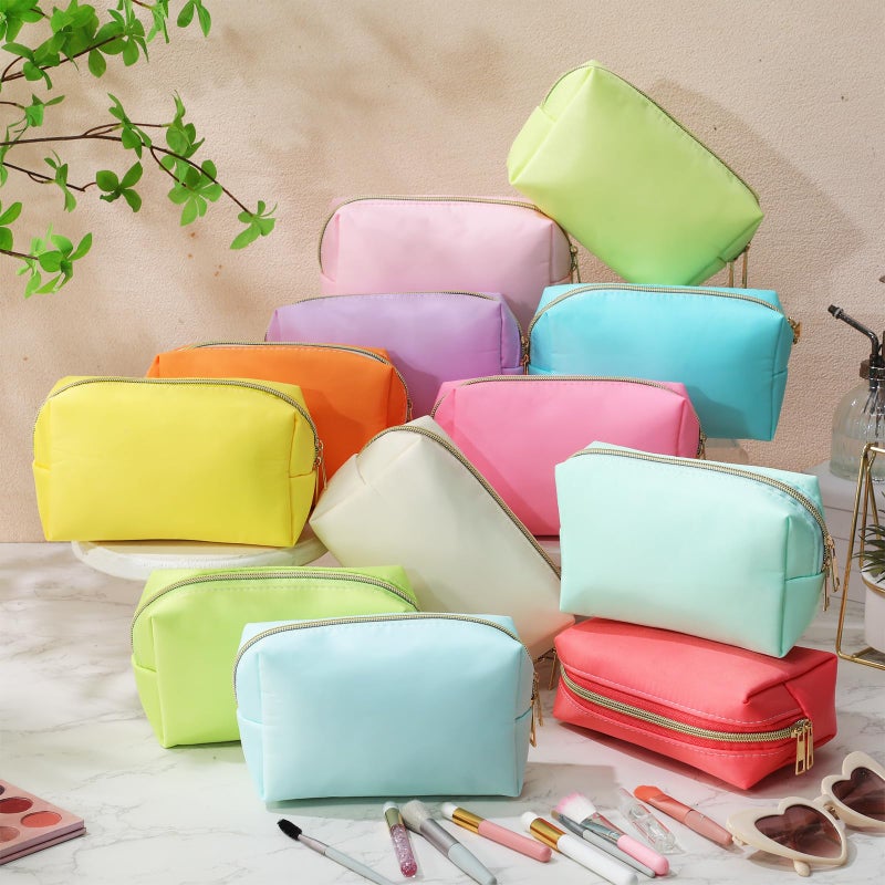 Kigeli 12 Pcs Nylon Makeup Bag Bulk Cosmetic Pouches Preppy Cosmetic Bag for Women Waterproof Travel Zipper Organizer Little Outdoor Accessory Makeup (Nylon, Foam,Macaron) - Image 3