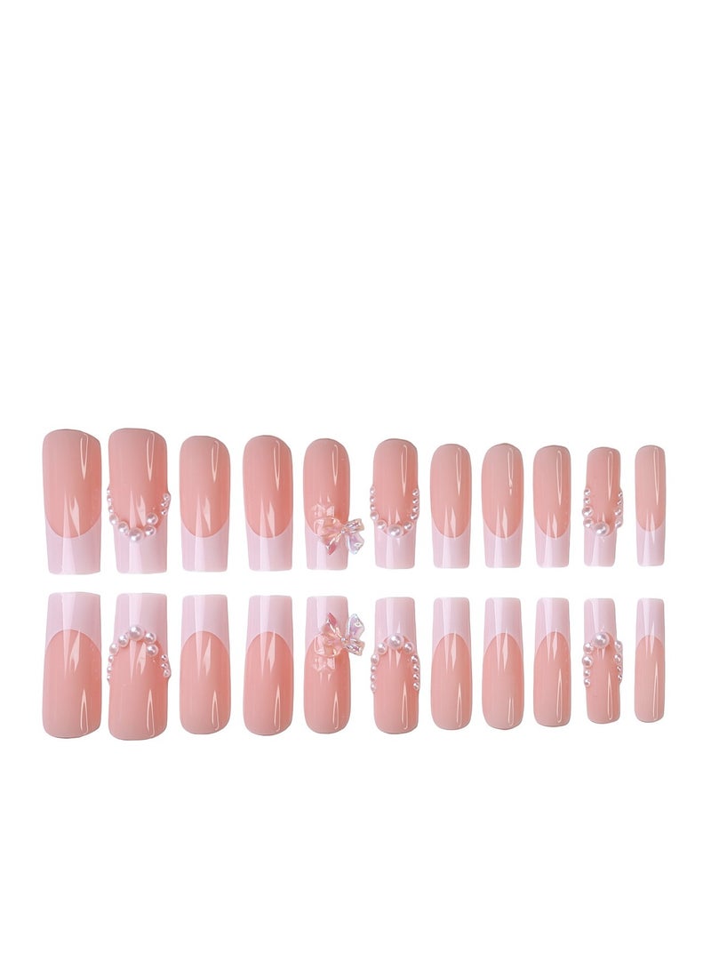 Maffick 24Pcs French Tip Press on Nails Deluxe Kit with Tweezers & DIY Decor Wheel - Nude Fake Nails with Super-Hold Tabs - Reusable False Nail Manicure Set (No Liquid Glue) - Image 4