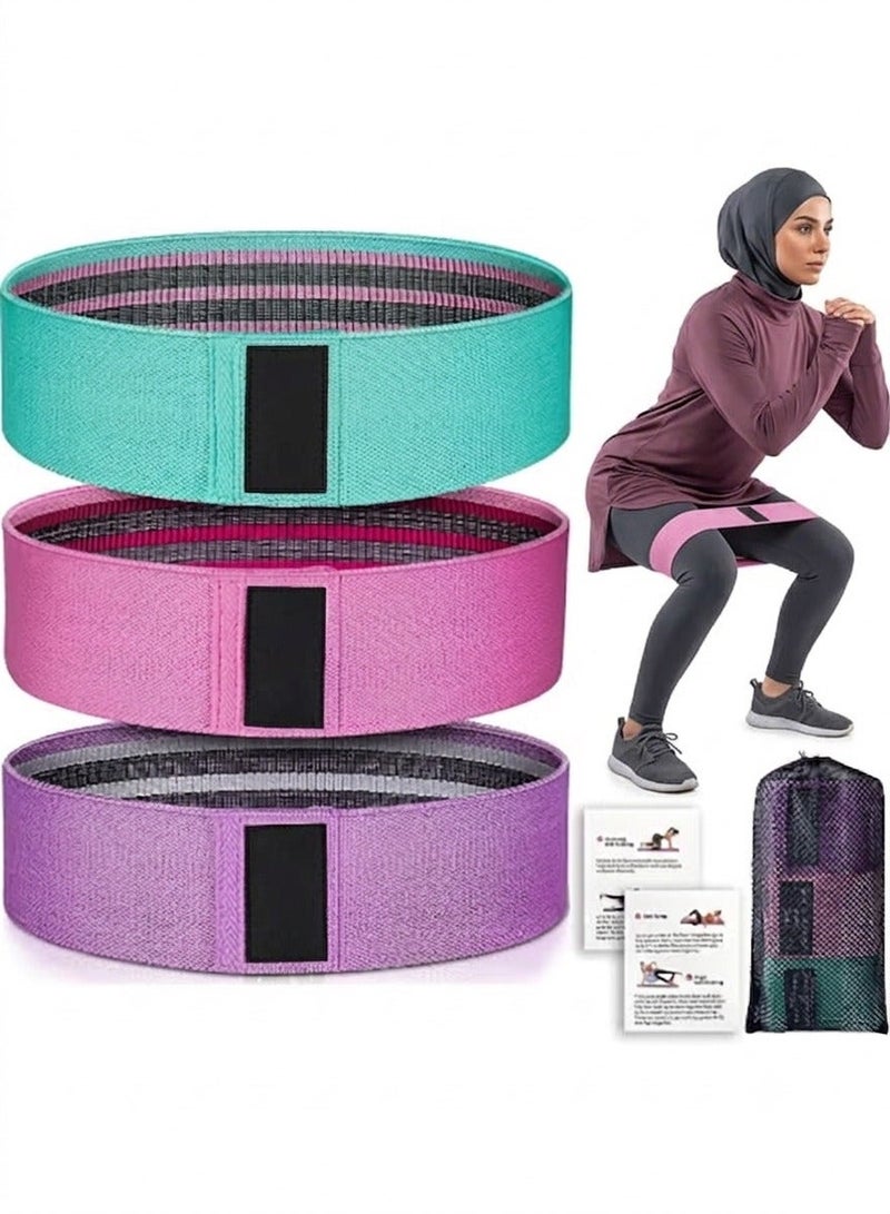 Trendify 3-Piece Anti-Slip Elastic Fabric Resistance Bands Set for Legs and Butt – Non-Slip Sports Fitness Exercise Bands – Heavy Duty Workout Loop Bands for Gym, Yoga, and Pilates – 66x8cm Fabric Glute Bands for Lower Body Toning - Image 1