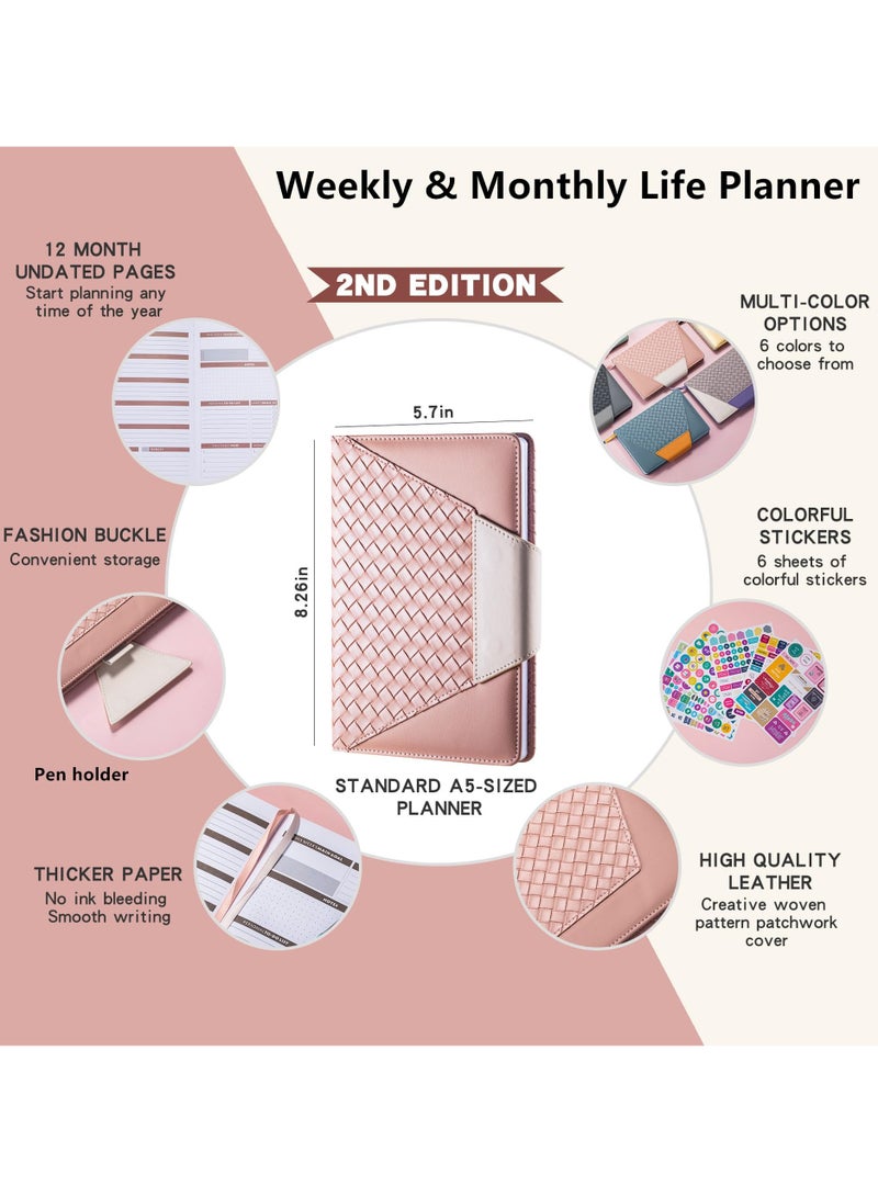 SYOSI Weekly and Monthly Planner Dairy, Planner Schedule with Time Slots, Appointment Book, Organizer Notebook & Productivity Journal with Stickers, A5 Size Weekly Planner, Undated, Start Any Time (Pink) - Image 2