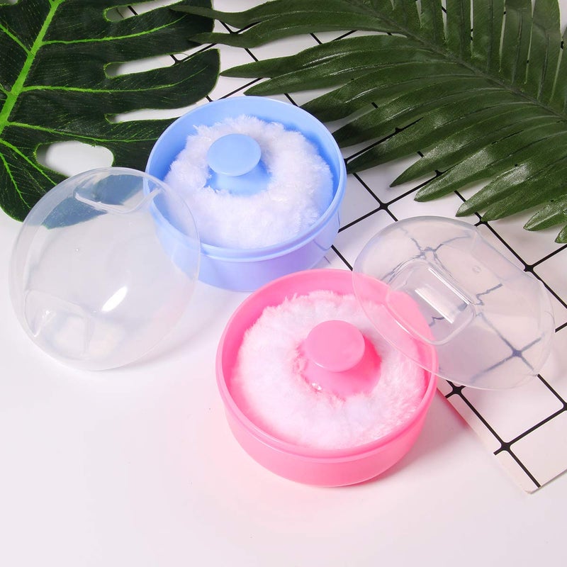 Arroyner 2Pcs Baby Body Cosmetic Powder Puff Body Powder Puff and Container Case (Pink and Blue) (2pcs) - Image 3