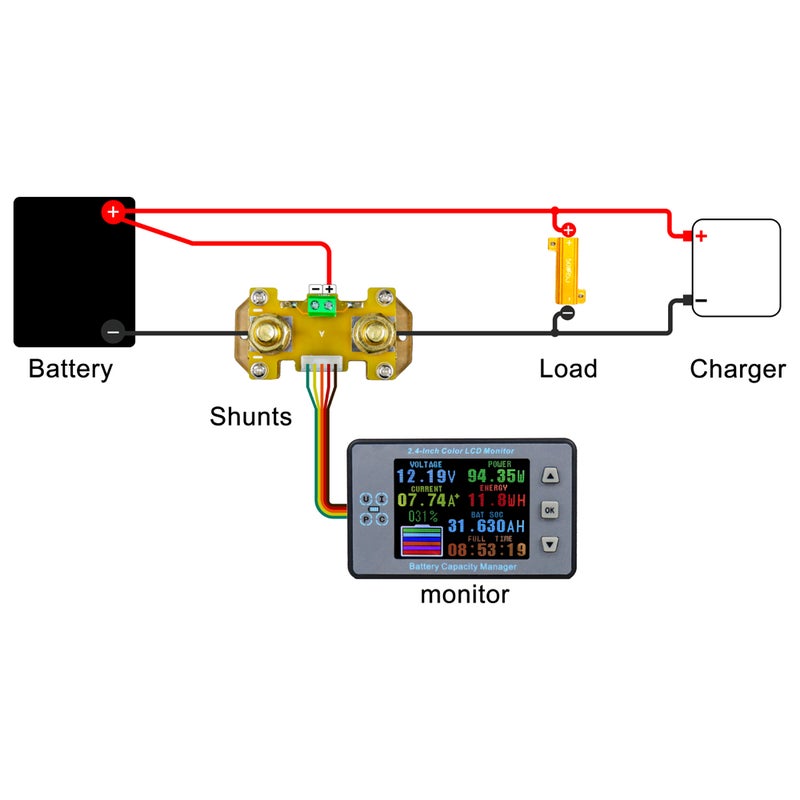 2.4inch Color LCD Screen Coulometer Voltage Current Capacity Meter Electric Car RV Battery Coulometers Bidirectional Current Detection with Memory Function - Image 4