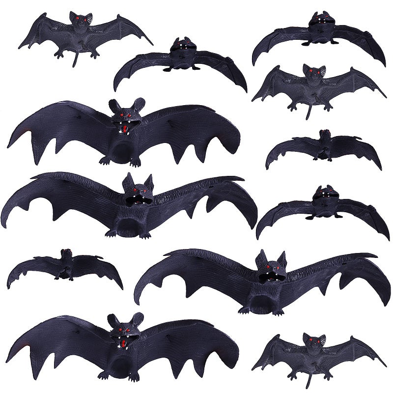 Max Fun 12pcs Halloween Hanging Bats Decorations Rubber Hanging Vampire Bats for Outdoors Halloween Party Favors Home Decor5 Size