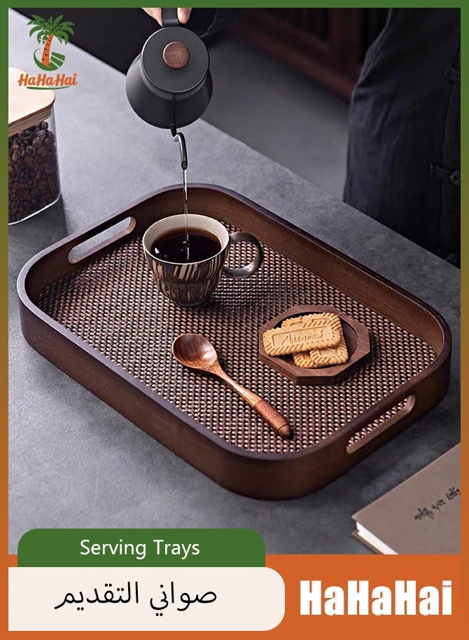 HaHaHai Wooden Serving Tray with Detachable Placemat 40×28cm, Bamboo Tea & Coffee Tray with Handles, Multipurpose Breakfast Drink and Snack Tray for Dining, Kitchen & Home Décor - Image 1