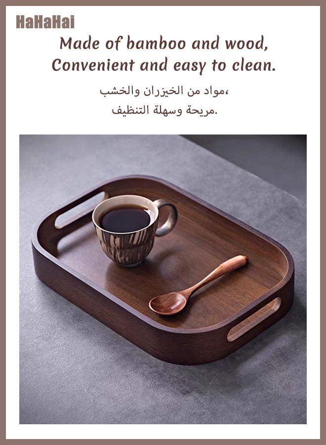 HaHaHai Wooden Serving Tray with Detachable Placemat 40×28cm, Bamboo Tea & Coffee Tray with Handles, Multipurpose Breakfast Drink and Snack Tray for Dining, Kitchen & Home Décor - Image 2