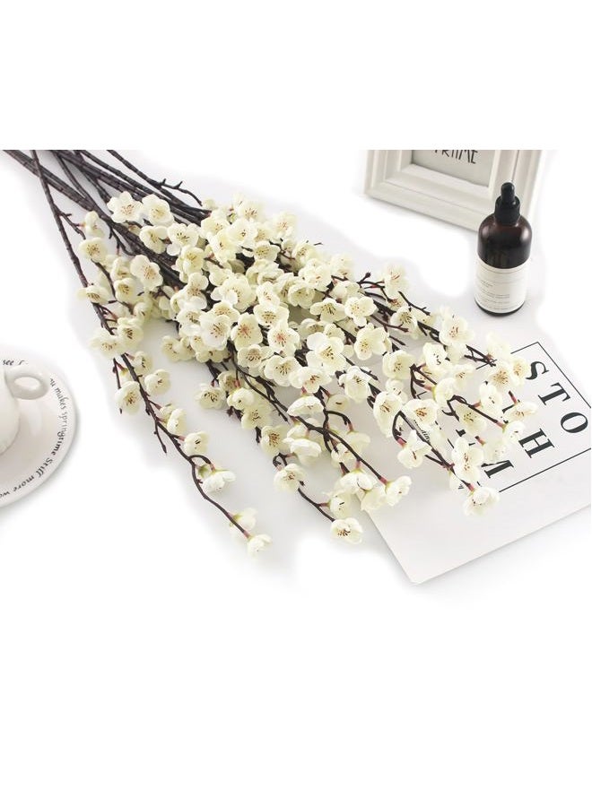 Artfen 5 Pcs Artificial Plum Blossom Fake Wintersweet Long Stem Plastic Flowers Home Hotel Office Wedding Party Garden Decor 27.5'' High White - Image 1