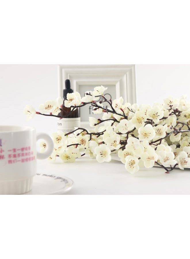 Artfen 5 Pcs Artificial Plum Blossom Fake Wintersweet Long Stem Plastic Flowers Home Hotel Office Wedding Party Garden Decor 27.5'' High White - Image 2