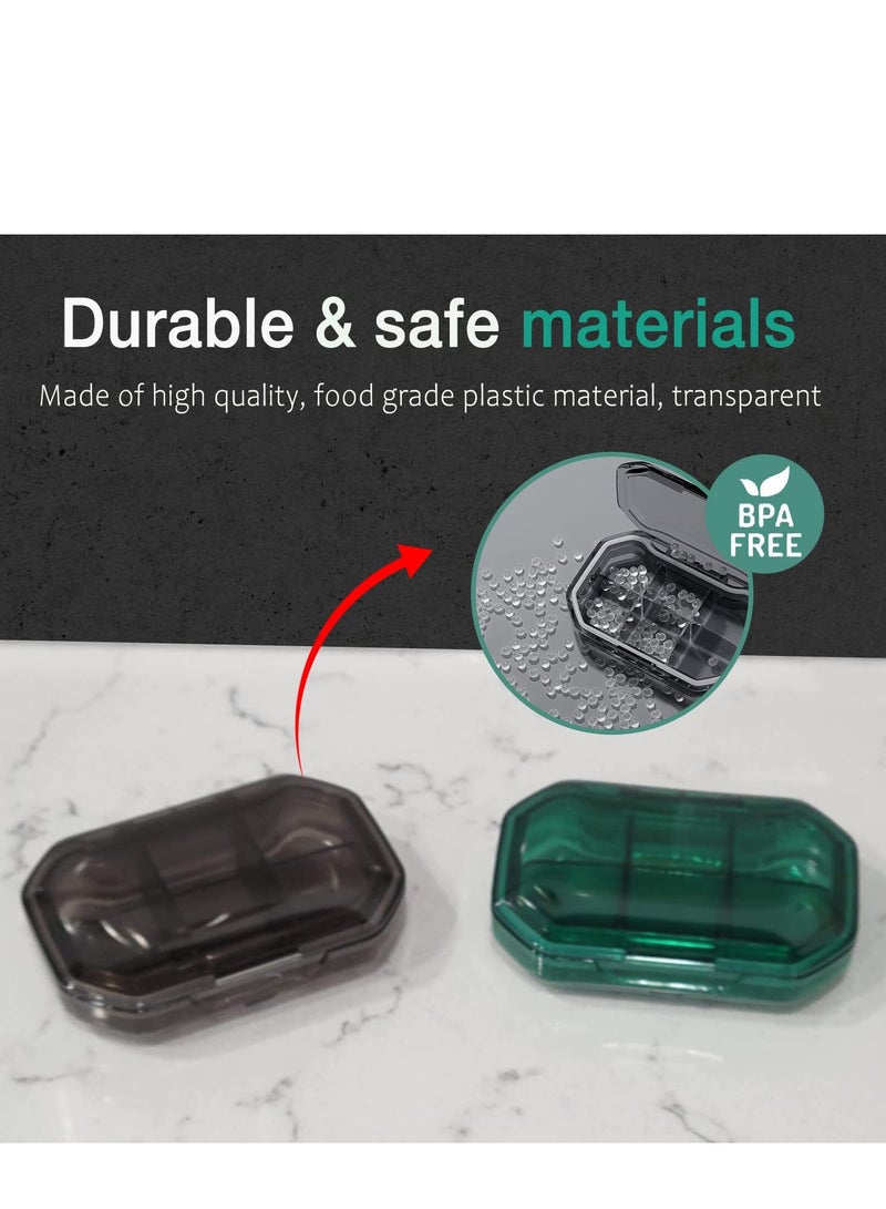 Zikra 2 Pack Couple Travel Pill Case, 10 Compartments Portable Small 7-Day Weekly Travel Pill Organizer Portable Pocket Pill Box Dispenser Pill Holders for Traveling (Green&Gray) - Image 2