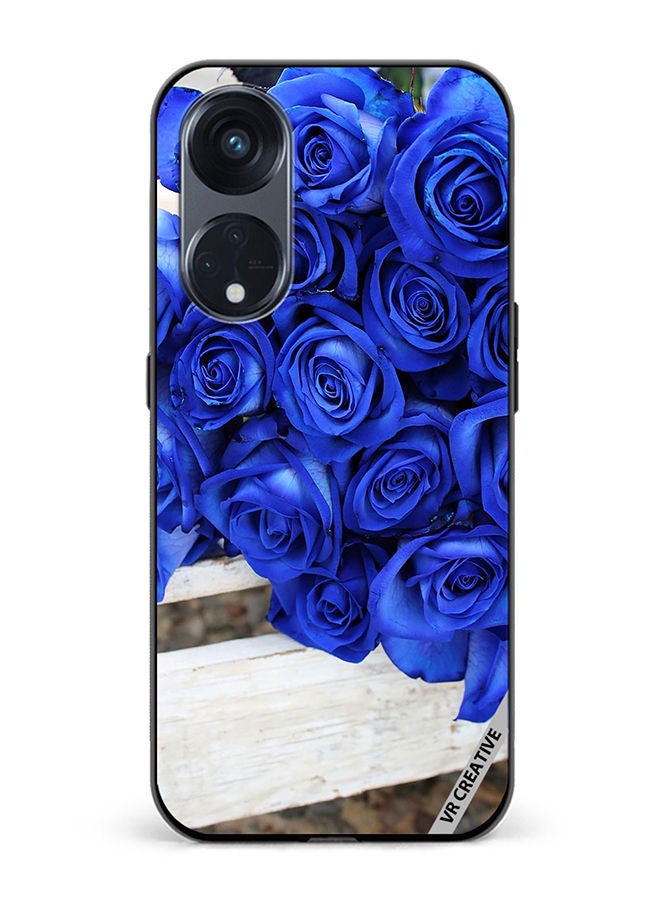 VR CREATIVE Protective Case Cover For Oppo Reno8 T 5G Blue Flower Design Multicolour - Image 1