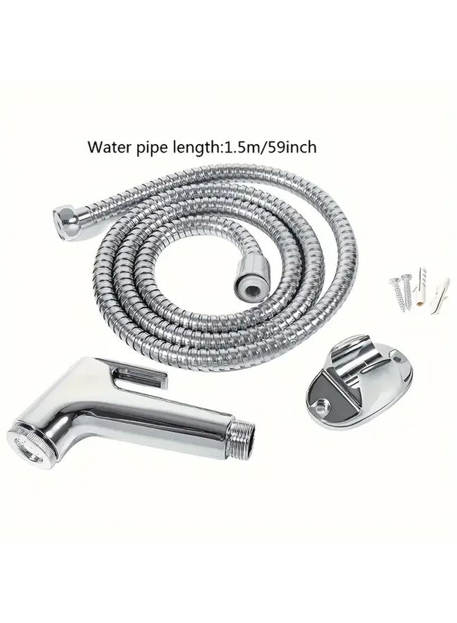 Silver Toilet Spray Gun Bidet Set With Hose High Pressure Spray Head Bathroom Accessory - Image 3