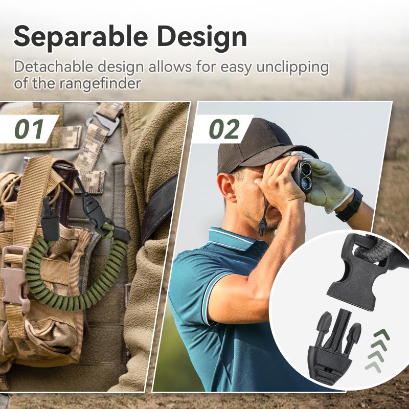 Ullnosoo Rangefinder Tether, Detachable Range Finder Lanyard for Hunting, Retractable Nylon Elastic Rope Army Green Short - Image 3