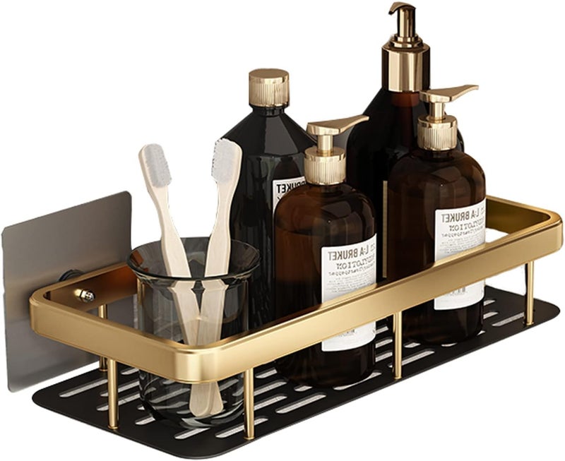 Gladnes 1 Pcs Bathroom Accessories Aluminium Heavy Duty Self Adhesive Bathroom Shelf for Wall, Multipurpose Wall Mounted Bathroom Organiser, Large Capacity Adhesive Bathroom Shelf (Gold) - Image 1