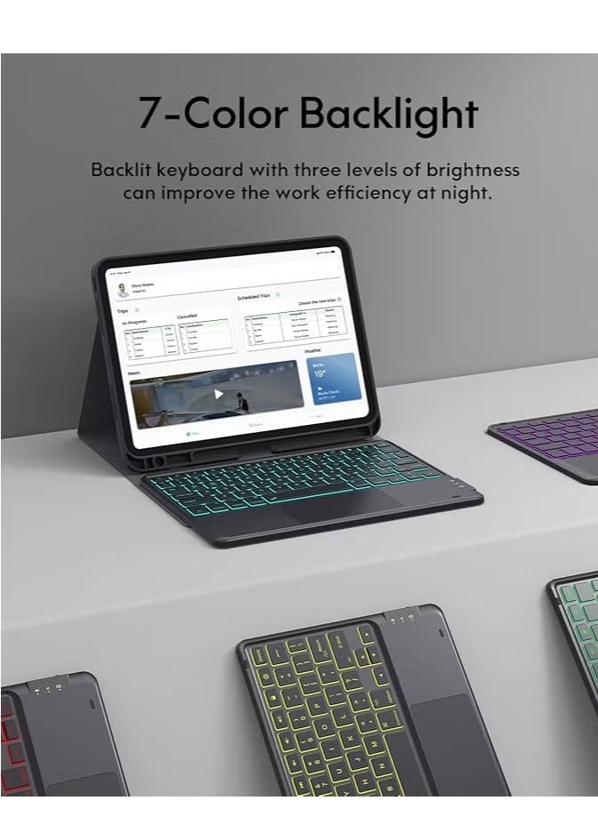 لوحة مفاتيح مغناطيسية قابلة للفصل، لجهاز iPad Pro مقاس 11 بوصة مع لوحة مفاتيح (M4) 2024، مع إضاءة خلفية، وقناتين لاسلكيتين، ولوحة لمس وحامل قلم رصاص، حافظة بفتحات دقيقة (لجهاز iPad Pro مقاس 11 بوصة)، أسود - Image 4
