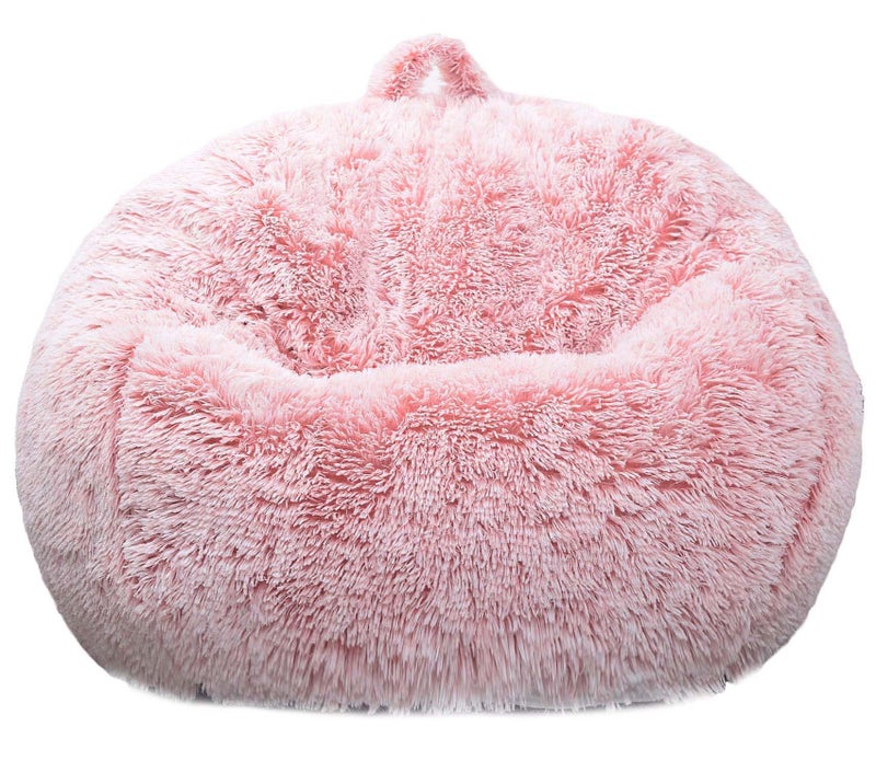 Kisoy Fluffy Stuffed Animal Storage Bean Bag Chair Cover (No Filler), Faux Fur Comfy Bean Bag Cover for Organizing Plush Toys or Textile, for Adults Teens Kids Girls,Dusty Pink - Image 2