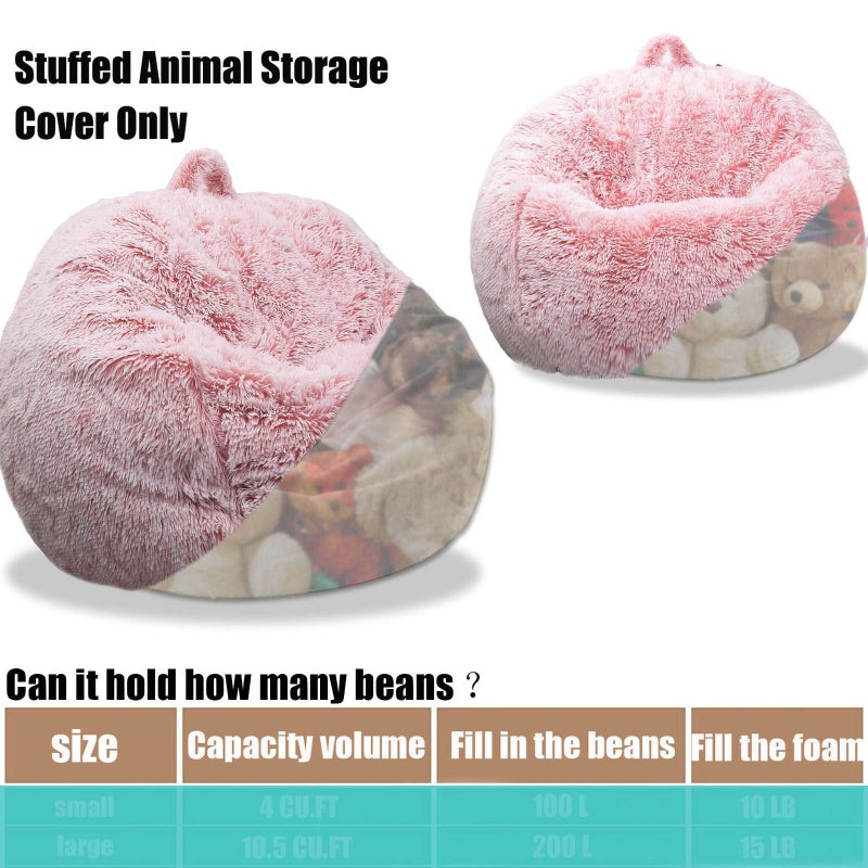 Kisoy Fluffy Stuffed Animal Storage Bean Bag Chair Cover (No Filler), Faux Fur Comfy Bean Bag Cover for Organizing Plush Toys or Textile, for Adults Teens Kids Girls,Dusty Pink - Image 4