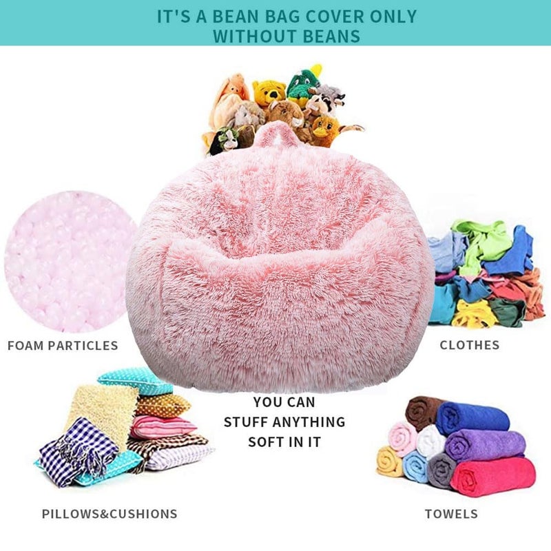 Kisoy Fluffy Stuffed Animal Storage Bean Bag Chair Cover (No Filler), Faux Fur Comfy Bean Bag Cover for Organizing Plush Toys or Textile, for Adults Teens Kids Girls,Dusty Pink - Image 3