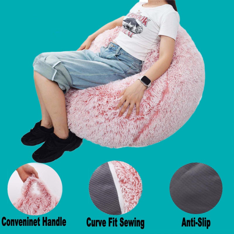 Kisoy Fluffy Stuffed Animal Storage Bean Bag Chair Cover (No Filler), Faux Fur Comfy Bean Bag Cover for Organizing Plush Toys or Textile, for Adults Teens Kids Girls,Dusty Pink - Image 5