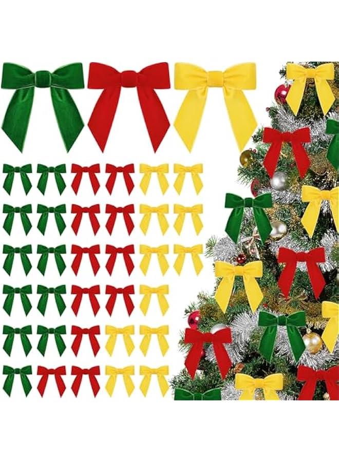 زد جوي 36 قطعة من فيونكات الكريسماس المخملية الكلاسيكية الريفية لشجرة الكريسماس للسلالم واكليل المدفأة وديكور المنزل وحفلات الشتاء في الاماكن المغلقة والمفتوحة (ذهبي، احمر، اخضر داكن، 3.15 × 3.15 انش) - Image 1