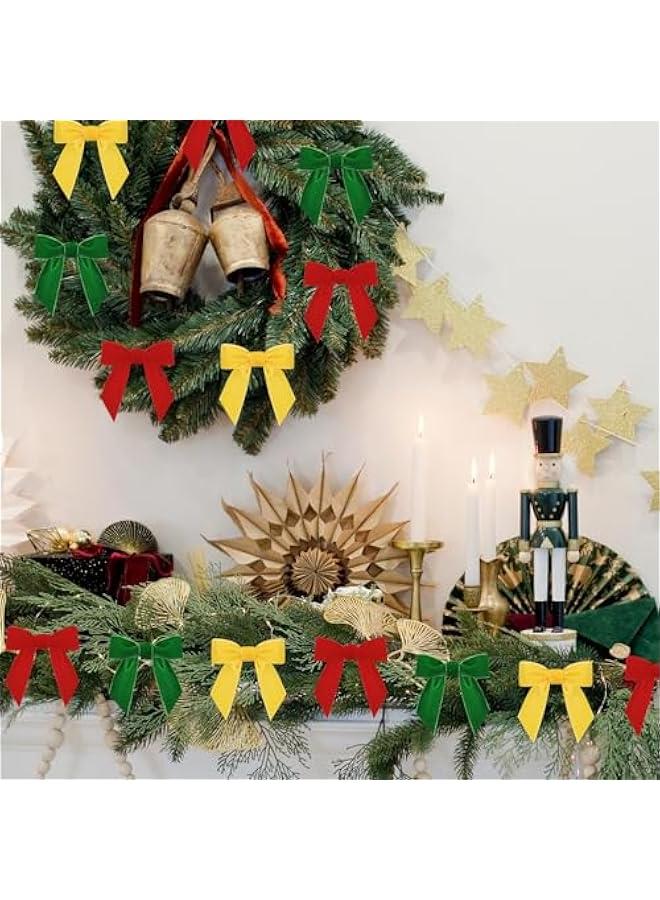 زد جوي 36 قطعة من فيونكات الكريسماس المخملية الكلاسيكية الريفية لشجرة الكريسماس للسلالم واكليل المدفأة وديكور المنزل وحفلات الشتاء في الاماكن المغلقة والمفتوحة (ذهبي، احمر، اخضر داكن، 3.15 × 3.15 انش) - Image 3