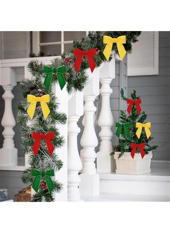 زد جوي 36 قطعة من فيونكات الكريسماس المخملية الكلاسيكية الريفية لشجرة الكريسماس للسلالم واكليل المدفأة وديكور المنزل وحفلات الشتاء في الاماكن المغلقة والمفتوحة (ذهبي، احمر، اخضر داكن، 3.15 × 3.15 انش) - Image 4