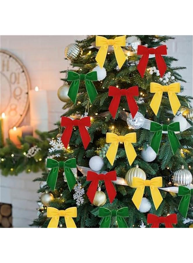 زد جوي 36 قطعة من فيونكات الكريسماس المخملية الكلاسيكية الريفية لشجرة الكريسماس للسلالم واكليل المدفأة وديكور المنزل وحفلات الشتاء في الاماكن المغلقة والمفتوحة (ذهبي، احمر، اخضر داكن، 3.15 × 3.15 انش) - Image 5
