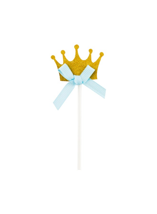 Restaurantware Top Cake Inch Crown Cupcake Toppers, 100 Glitter Crown Cupcake Picks - Blue Bow, For Birthday Parties Or Baby Showers, Gold Paper Crown Cake Decorations, Royal Prince Theme Decorations - Image 1
