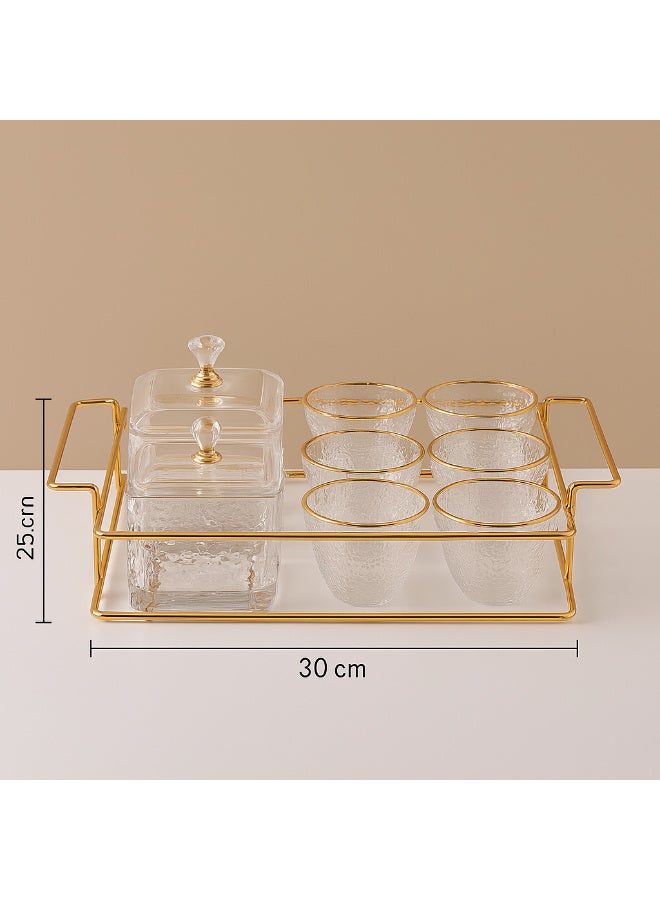 SAQOWARE Premium 6-Piece Clear Arabic Cawa Coffee Cups and 2-Piece Candy Bowls Set with Elegant Golden Metal Rack – Luxurious Arabic Kahwa Cups Serving Kahwa, Arabic cofee Set for Home, Majlis, Guest Hospitality, and Special Gatherings, wedding majlis and Campings  - Image 4